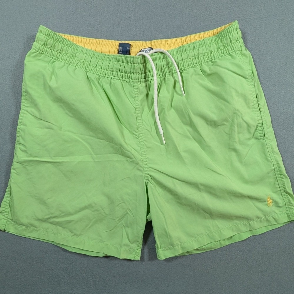 Polo Ralph Lauren Swim Trunks Mens Medium Lime Green Yellow Pony Drawstring